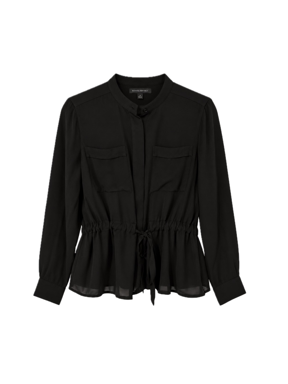 Banana Republic Chiffon Belted Button-Up Utility Shirt - Black, Size M